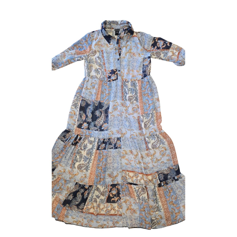 Kate and Lily Blue Orange Paisley Patchwork Tiered Maxi Dress Size 4 Boho 14280